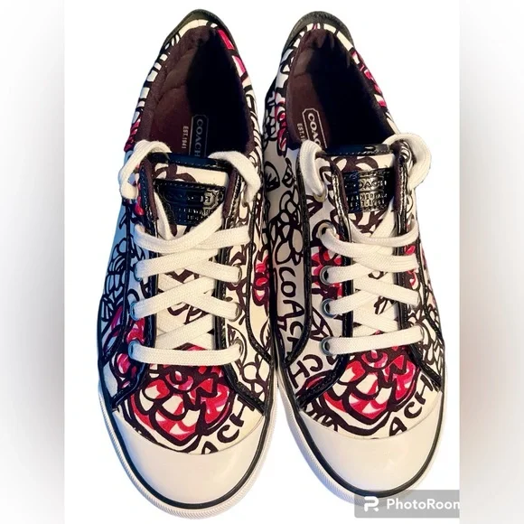 NIB Coach Poppy Sneakers Leather Trim Sz 9.5 - Picture 3 of 13